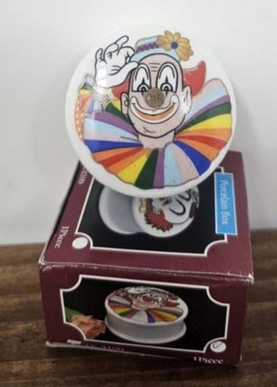 Vintage Trippies Inc. 90's Porcelain Trinket Keepsake Box Clown 2" New